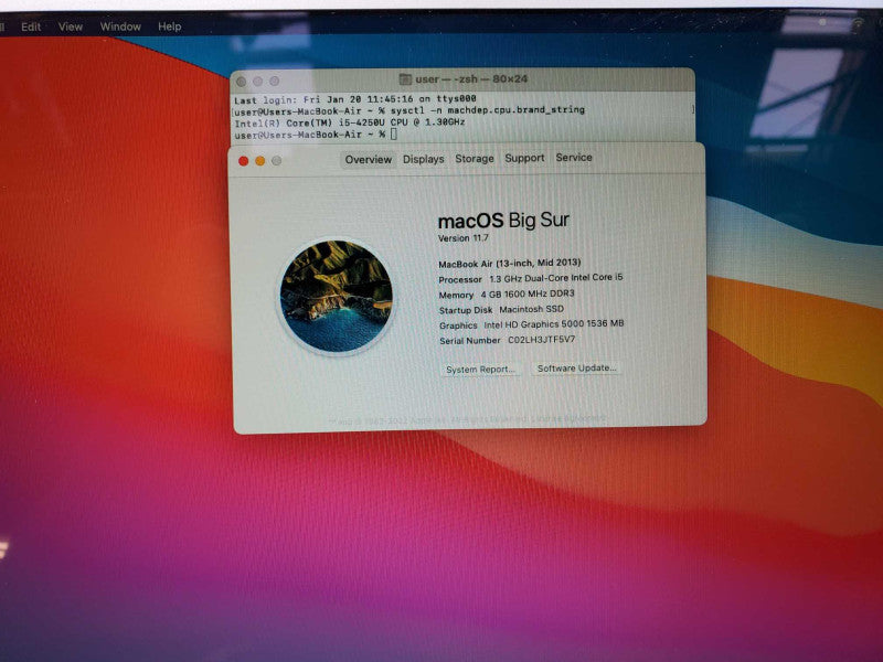 MacBook Air 2013 13\\" Core i5-4250U @ 1.30GHz 4GB Ram 120GB SSD (