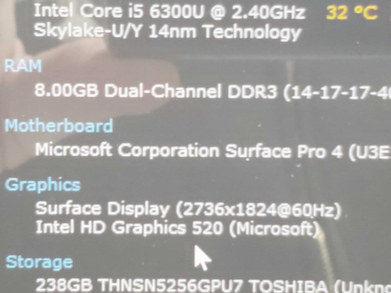 Microsoft Surface Pro 4 1724 i5-6300U 8GB RAM 256GB Storage |