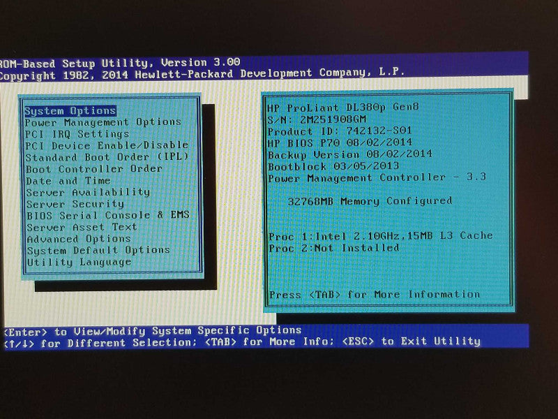 HP Proliant DL380p G8, Xeon E5-2620v2 2.1GHz, 32GB RAM, 2x PSU, AS-IS _