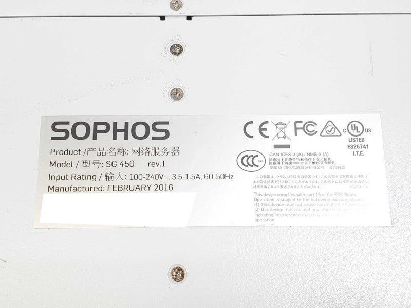 Sophos SG 450 Rev. 1 â¢ Firewall Security Appliance  +