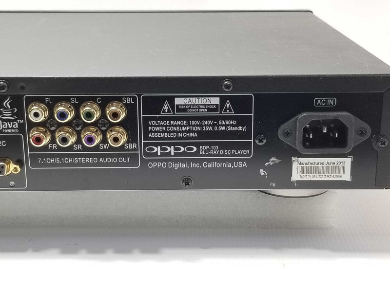 Oppo BDP-103 3D Blu-ray Player No Remote, Tested to power on, AS-IS _