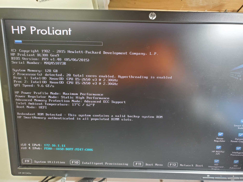 HP Proliant DL380 G9, 2x E5-2650v3 2.3GHz, 128GB, Array P440ar, 2x PSU READ +