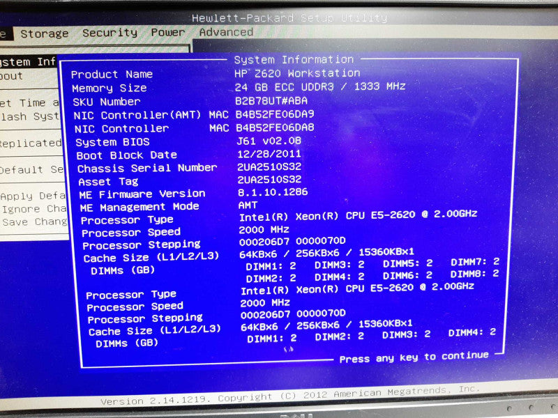 HP Z620 Workstation 2x E5-2620 24GB DDR3 GPU No HDD