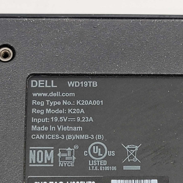 Dell WD19TB Thunderbolt Dock Station K20A K20A001 w/ 240W Dell Adapter =