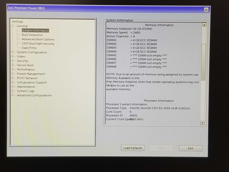 Dell Precision T5810 Xeon E5-1650v4 3.6GHz 16GB ECC, NVS310 GPU, No HDD _