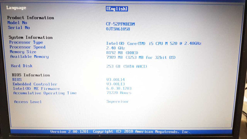 Panasonic Toughbook CF-52 i5-520 @ 2.40ghz / 8gb ram / 256gb Sata SSD  #