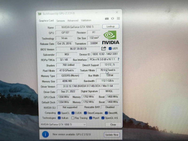 MSI GeForce GTX 1050 Ti GAMING X 4G 4BG DGGR5 GPU +