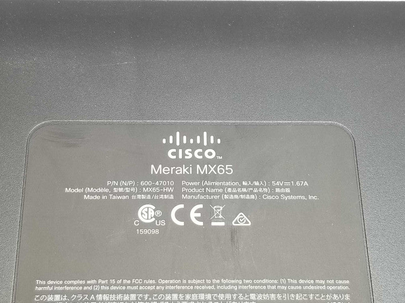 CISCO MX65-HW Meraki MX65 Cloud Managed Security Appliance UNCLAIMED _