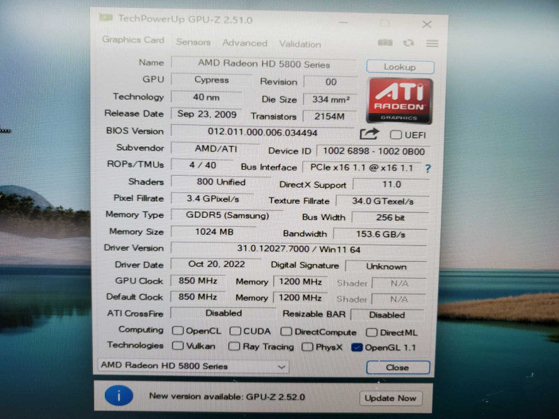 ATI Radeon 5800 1GB GPU CN-02XTG4-32881-9CG-408U (