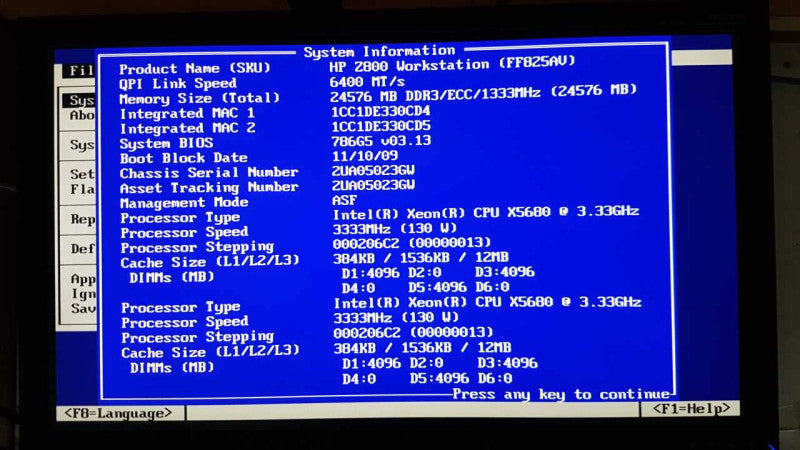 HP Z800 Workstation Xeon X5680 @ 3.33 ghz / 24gb ram / NVS 510 GPU #