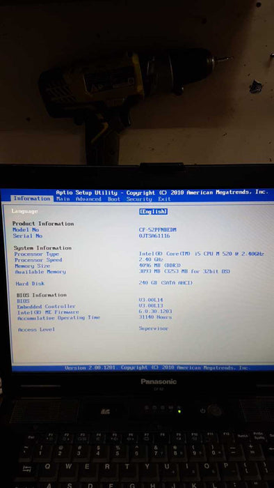 Panasonic CF52 i5 M520 @ 2.4GHz  4GB RAM 240 GB SSD #
