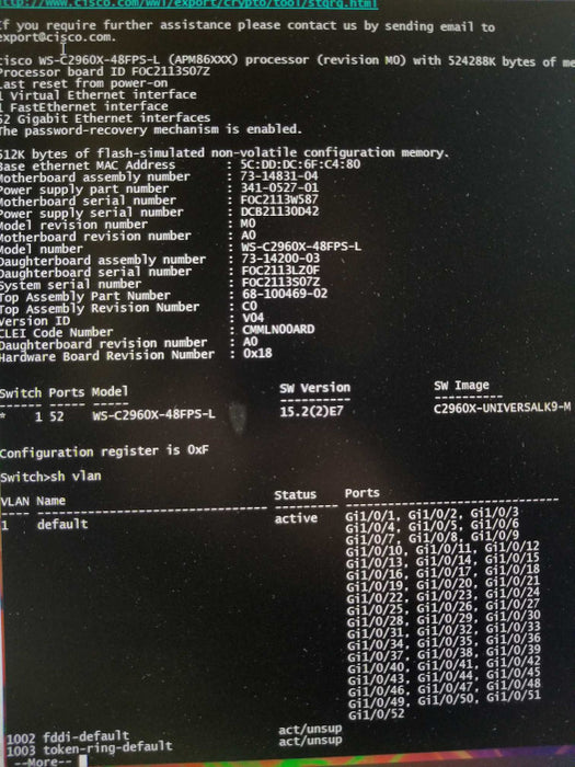 Cisco WS-C2960X-48FPS-L 48 GigE PoE 740W 4SFP Switch W/ C2960X-STACK, QTY ~