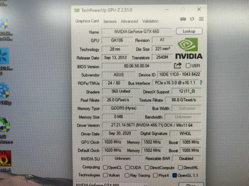 ASUS NVIDIA GeForce GTX 660 2G GPU +
