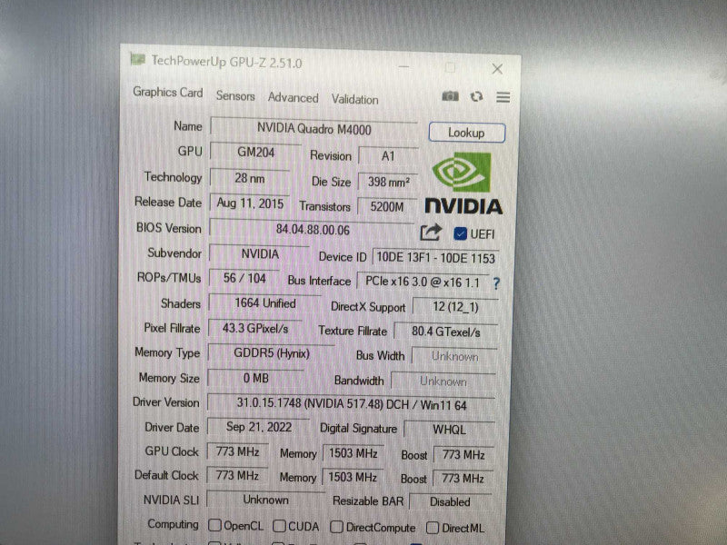 Dell Nvidia Quadro M4000 8GB 4x D-Port PCI-E Graphics Card YR7H5 +
