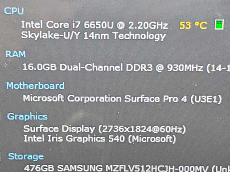 Microsoft Surface Pro 4 Model 1724 i7-6650U 16GB RAM 512GB Storage |