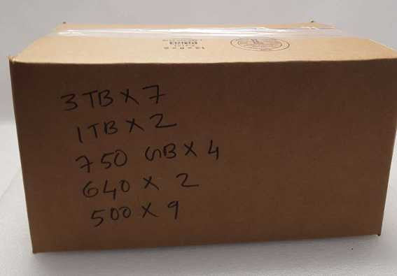 A Box of Assorted Sizes and Brands SATA 3.5\\" HDDs 500 GB& UP TO 3TB- 24 PCS