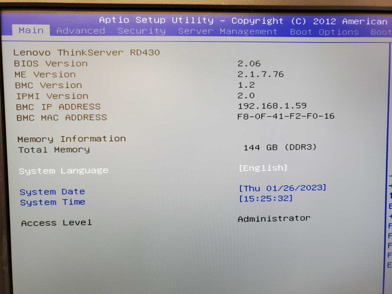 Lenovo ThinkServer RD430 2x E5-2407 @ 2.2 GHz 144GB DDR3 600GB HDD SAS 9240-8i (