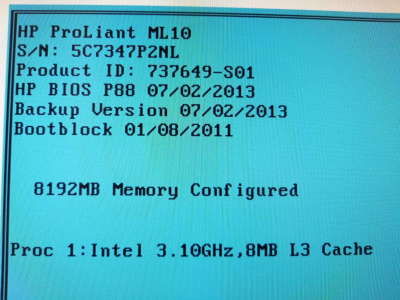HP ProLiant ML10, Xeon E3-1220(v2) 3.1GHz QC/8GB ECC, NO RAID/HDDs ~
