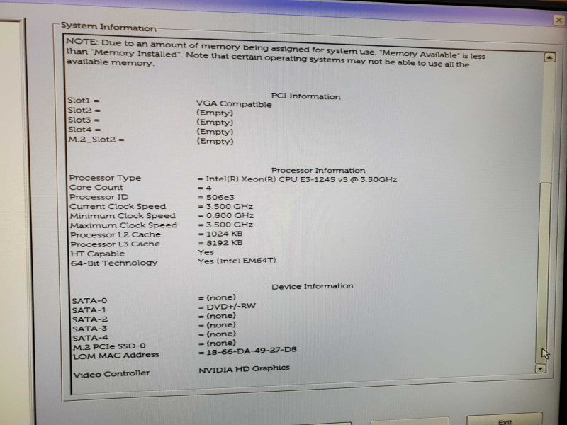 Dell Precision Tower 3620 Xeon E3-1245 v5 @ 3.5GHz 8GB DDR4 No HDD (