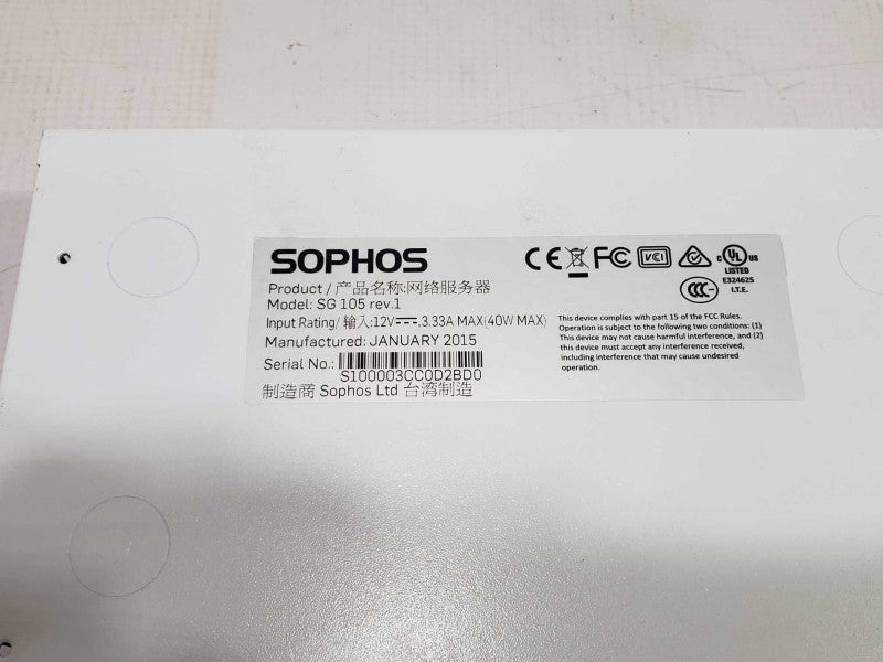 Sophos SG-105 Rev 1 UTM Firewall Security Appliance 4-Port FACTORY RESET
