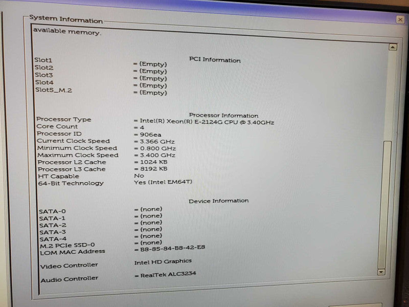 Dell Precision 3630 Xeon E-2124G @ 3.4GHz 16GB DDR4 3x 3.5\\" No HDD (