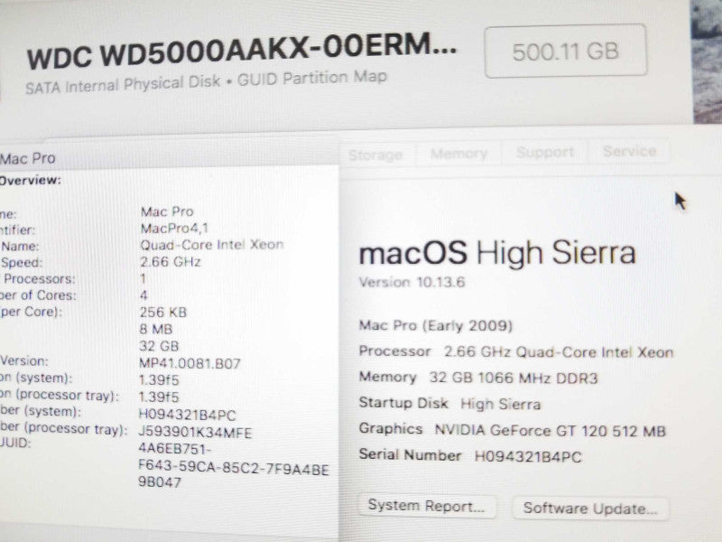 Mac Pro - E.2009 A1289, 1x XEON 2.66GHz 6C/32GB, GeForce GT120, 500GB HDD, ~