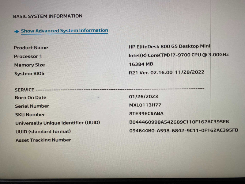 HP EliteDesk 800 G5 MINI with i7-9700 CPU 16GB RAM & 512GB NVME Storage  -