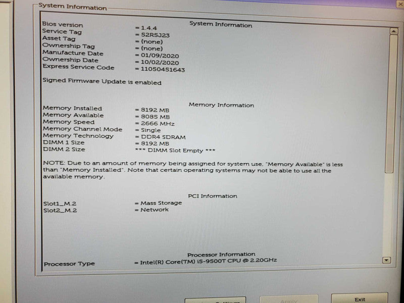 Dell Optiplex 3070 Core i5-9500T @ 2.2 GHz 8GB DDR4 256GB M.2 SSD (