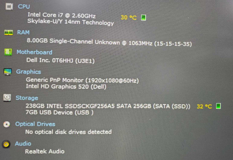 Dell Latitude E7470 Core i7-660U @ 2.6GHz 8GB Ram 250GB SSD (