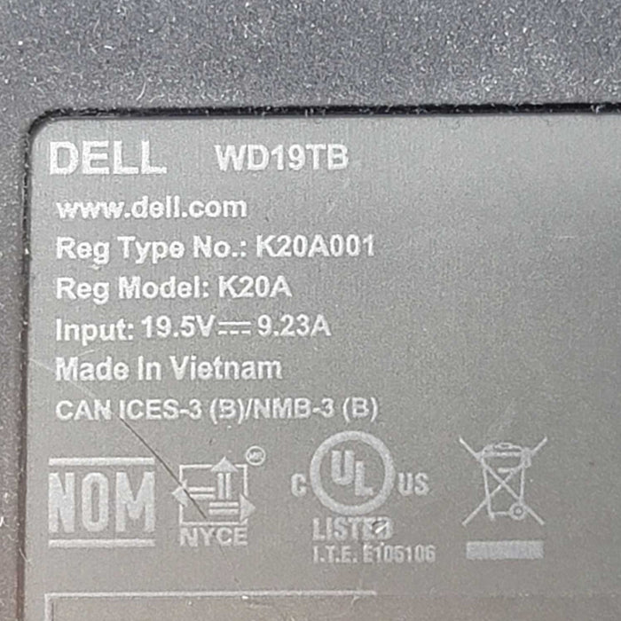 Dell WD19TB Thunderbolt Docking Station w/ 180W Dell Adapter =