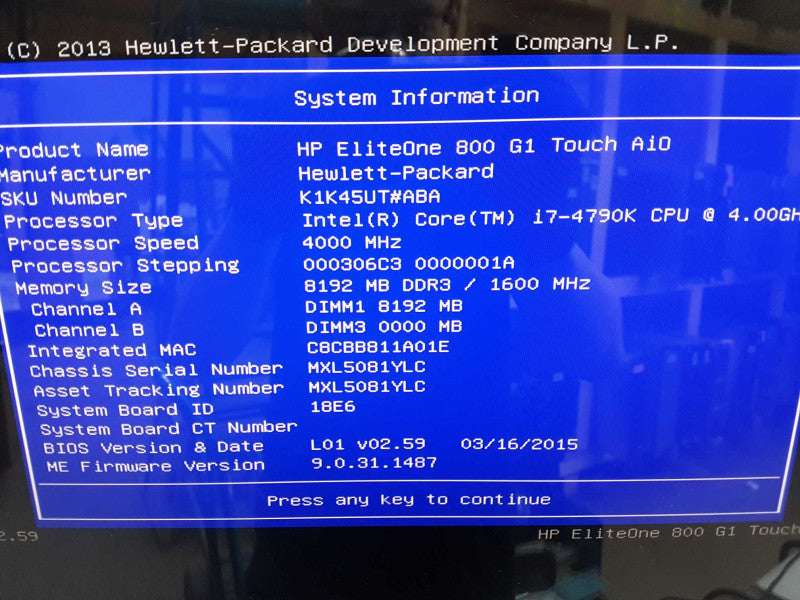 HP EliteOne 800 G1 Touch AiO Business PC i7-4790K 4ghz / 8gb ram #