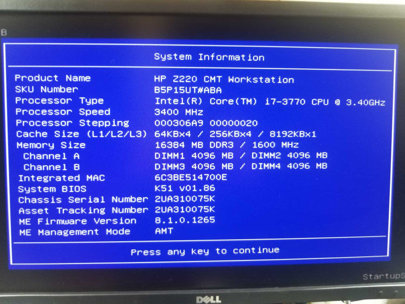 HP Z220 workstation i7-3770 @ 3.40ghz / 16GB ram, No HDDs ~