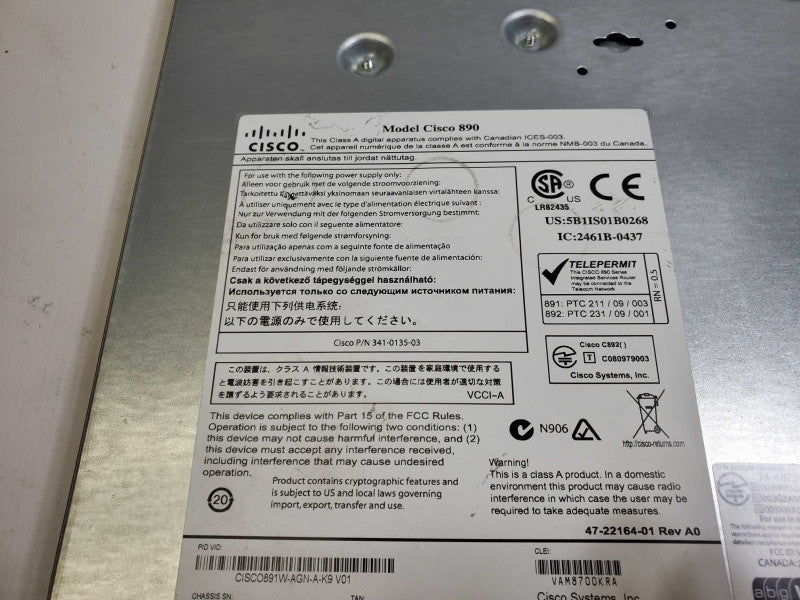Cisco 891W-AGN-A-K9 V01 Gigabit Ethernet Security Router  +