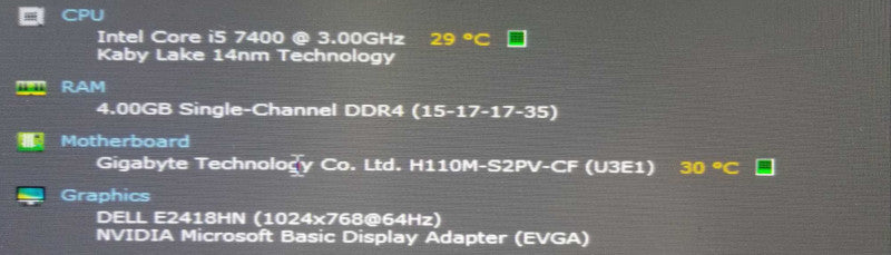 Black box computer i5 7400 3.00GHz, 4GB DDR4, No HDDs ~