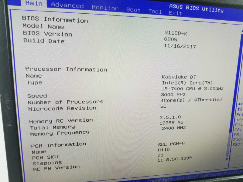 Asus G11CD Gaming Pc i5 7400 3.00GHz 12GB DDR4, No HDDs/GPU ~