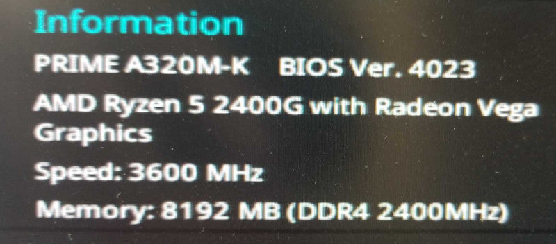 ASUS PRIME A320M-K - Ryzen 5 2400G 3.6GHz - 8GB RAM - Motherboard bundle ~