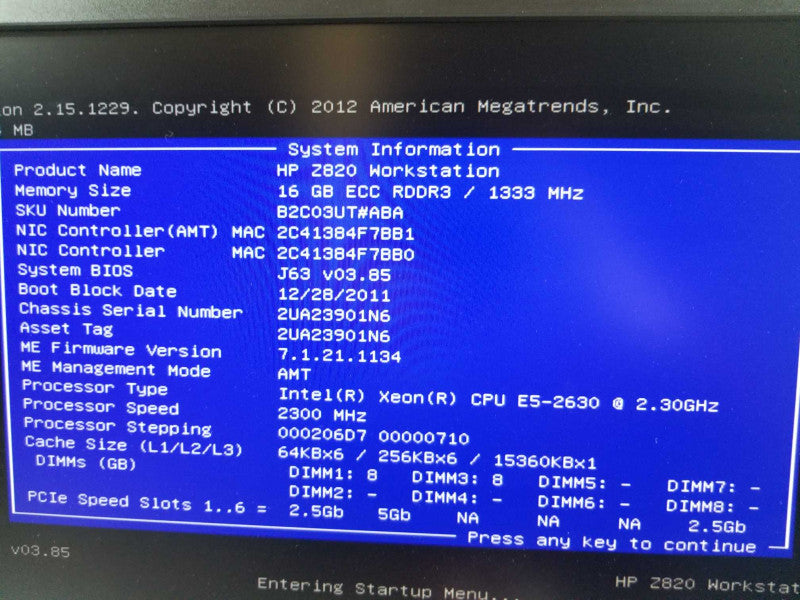 HP Z820 Xenon E5- 2630 @ 2.30ghz / 16gb ram ~