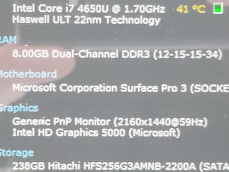 Microsoft Surface Pro 3 1631 i7-4650U 8GB RAM 256GB Storage |