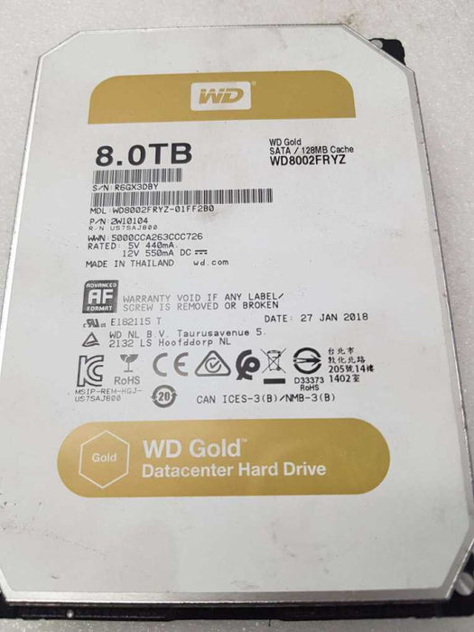 1x 8 TB  WD GOLD  SATA 3.5  HARD DRIVE