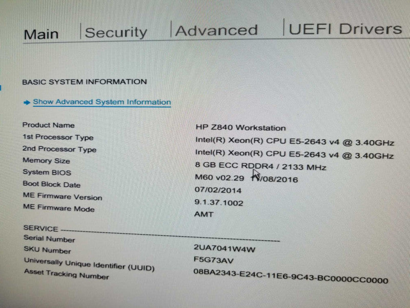 HP Z840 WorkStation 2x Xeon E5-2643(v4) 3.40GHz/8GB, Quadro K2000D, NO HDDs ~