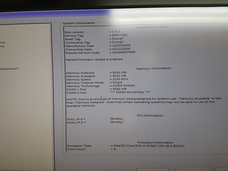 Dell Optiplex 7040M i7-6700T @ 2.80ghz / 8gb ram ddr4 / read #