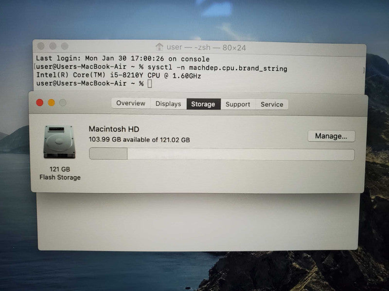 MacBook Air 2019 13\\" Core i5-8210Y @ 1.6 GHz 8GB DDR3 120GB SSD (
