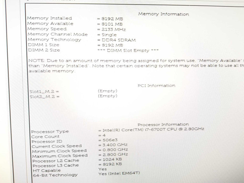 Dell Optiplex 7040 micro PC i7-6700T 2.8GHz QC/8GB DDR4, NO HDDs/AC, QTY ~