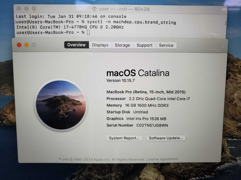 MacBook Pro 2015 15\\" Core i7-4770HQ @ 2.2GHz 16GB DDR3 250GB SSD (