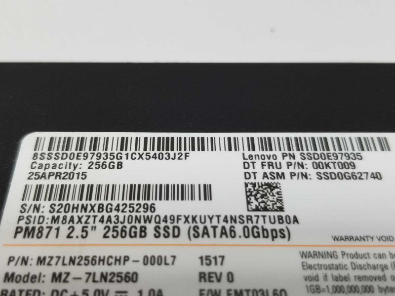 Samsung PM871 MZ-7LN2560 256 GB Lenovo PN SSD0E97935 00KT009 SSD 2,5 SATA III ~