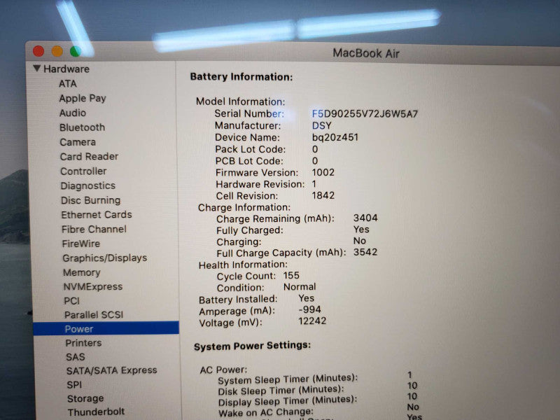 MacBook Air 2018 13\\" Core i5-8210Y @ 1.6 GHz 16GB DDR3 250GB SSD (