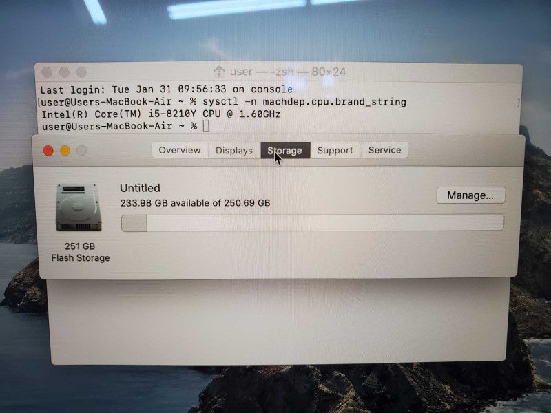 MacBook Air 2018 13\\" Core i5-8210Y @ 1.6 GHz 16GB DDR3 250GB SSD (