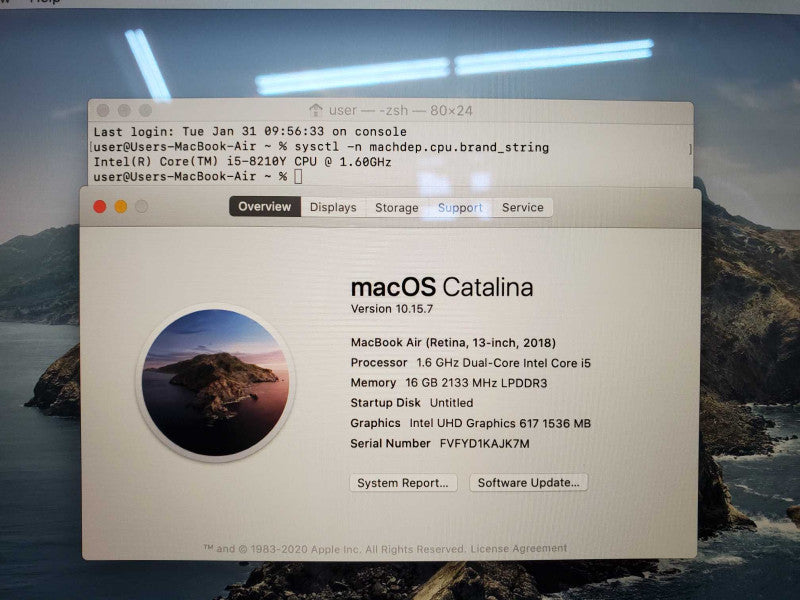 MacBook Air 2018 13\\" Core i5-8210Y @ 1.6 GHz 16GB DDR3 250GB SSD (