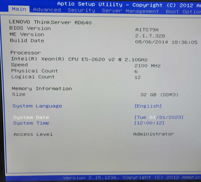 Lenovo ThinkServer RD640 Xeon E5-2620 V2 @ 2.00GHz 32gb RAM 9260-8i Raid 2xPSU =