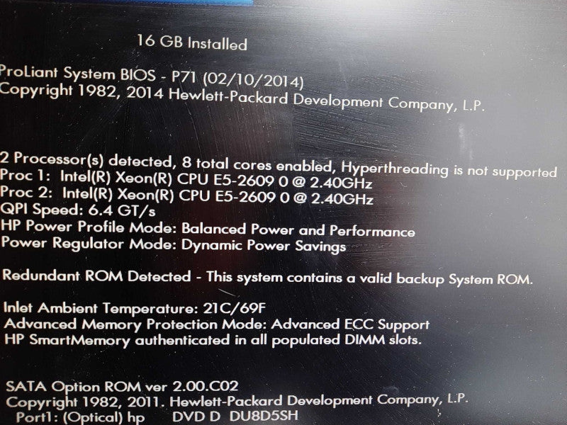 HP ProLiant DL360p Gen8 2x Xeon E5-2609 16GB RAM B420i RAID 2x PSU No HDD READ